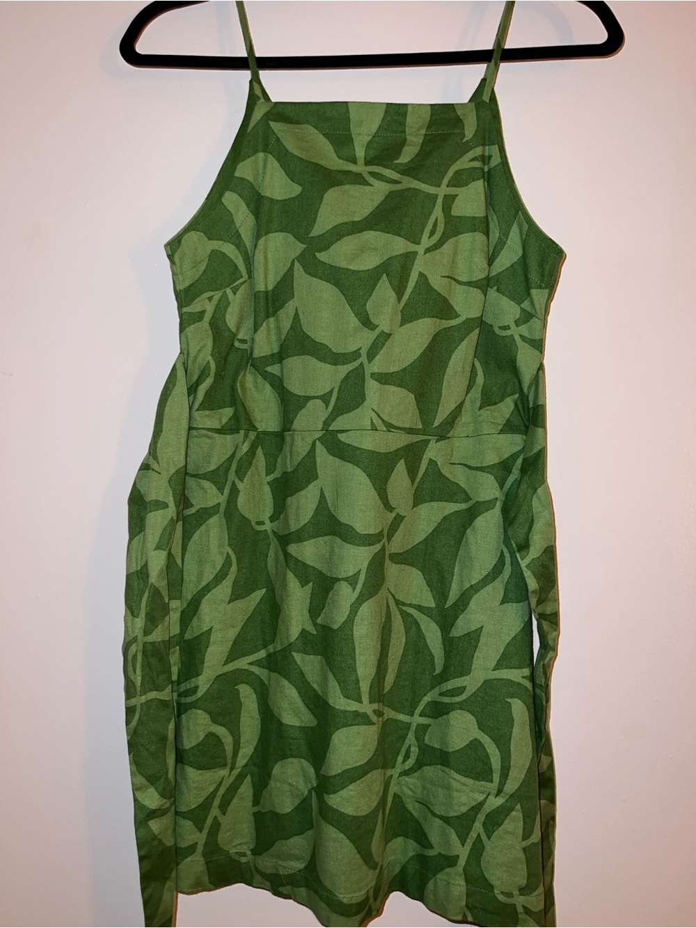 NWT Green Leaf-Print Linen Blend Halter Dress